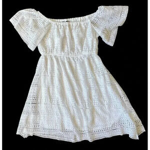 lane bryant dress 18/20 romantic white off shoulder above knee eyelet lace